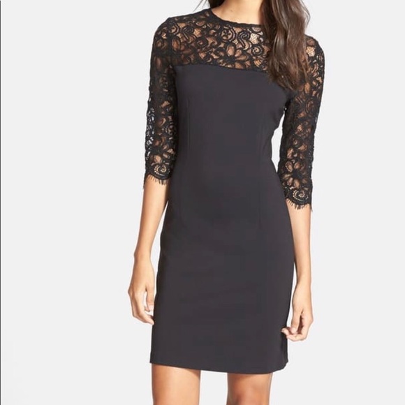 BB Dakota Chevis Ponte and Lace Dress Black Small - Picture 2 of 8